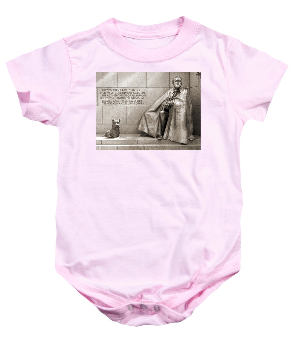 Landmarks Baby Onesie featuring the photograph Franklin Delano Roosevelt Memorial - Bits and Pieces 7 by Mike McGlothlen