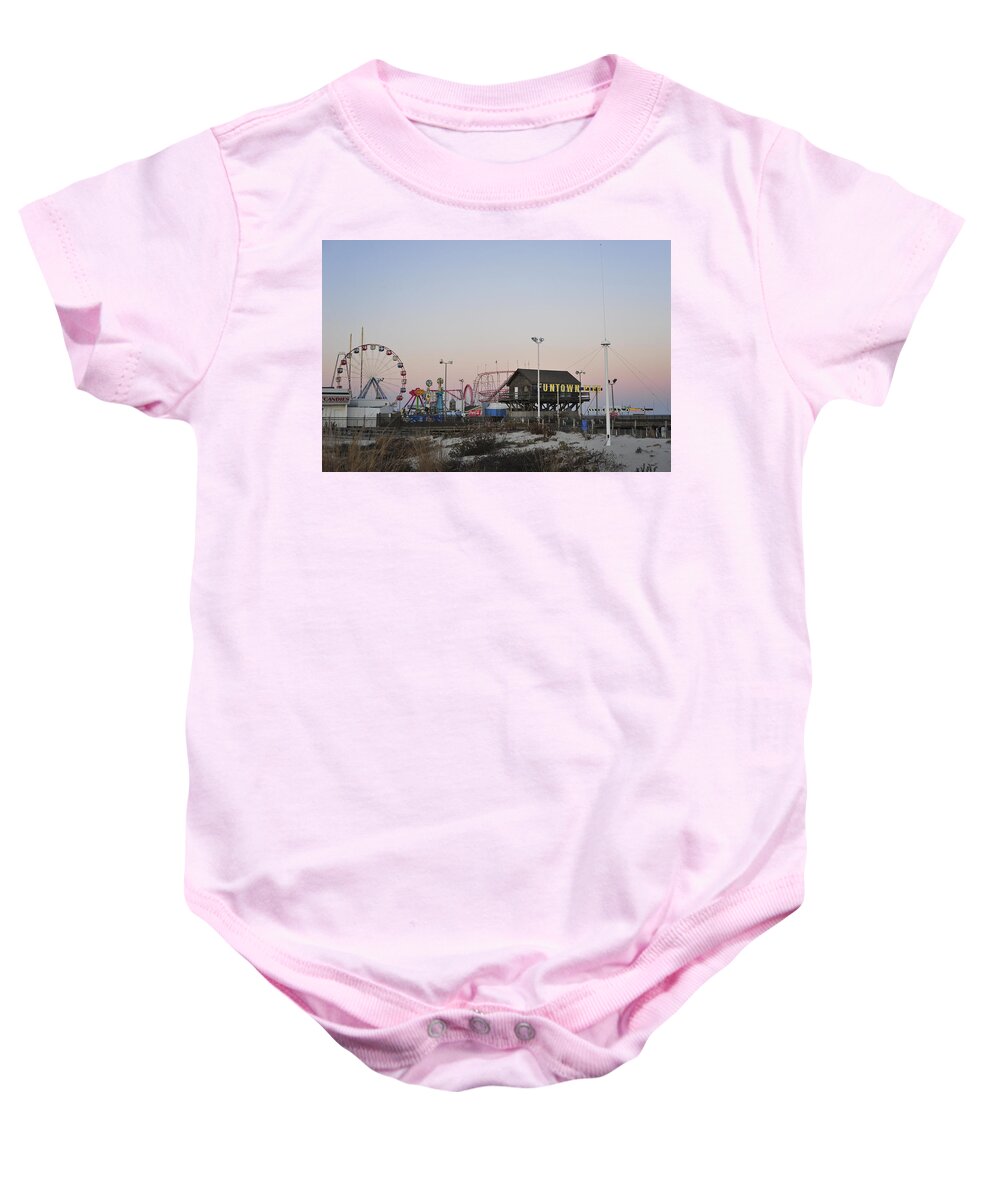 Funtown Pier Baby Onesie featuring the photograph Fun at the Shore Seaside Park New Jersey by Terry DeLuco