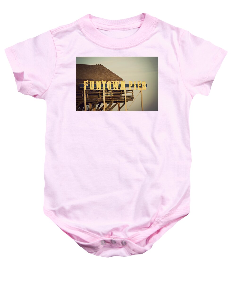 Funtown Pier Baby Onesie featuring the photograph FUNTOWN Vintage by Terry DeLuco