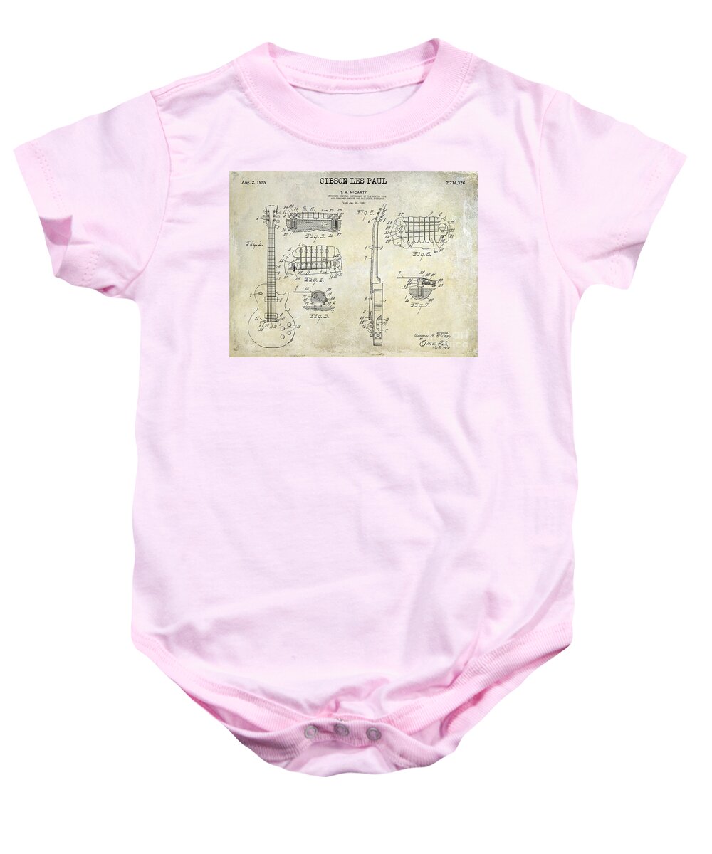Gibson Baby Onesie featuring the photograph Gibson Les Paul Patent Drawing by Jon Neidert