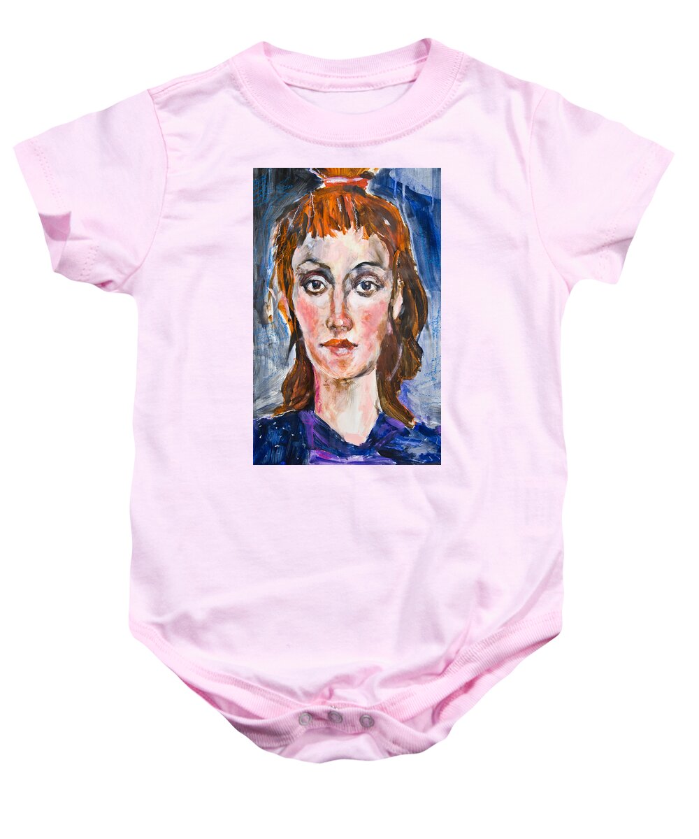 Portrait Baby Onesie featuring the painting Girl with ponnytail by Maxim Komissarchik