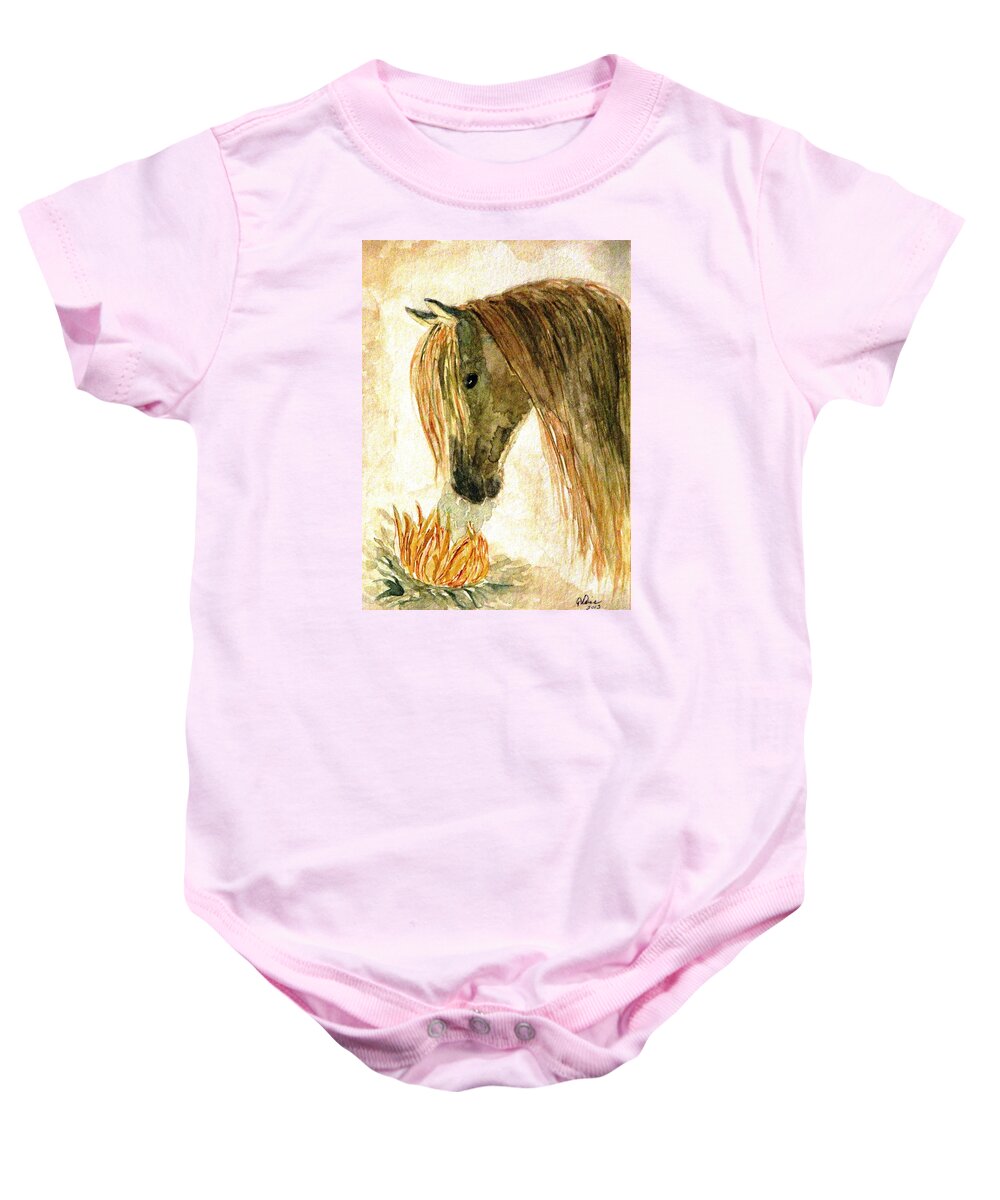 Sunflowers Baby Onesie featuring the painting Greeting A Sunflower by Angela Davies