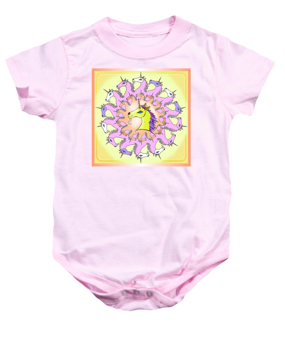 Unicorns Baby Onesie featuring the painting Happy Unicorns by Hartmut Jager