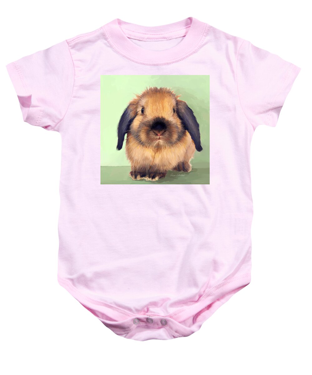 Holland Lop Baby Onesie featuring the painting Holland Lop by Portraits By NC