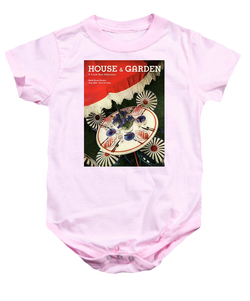 House And Garden Baby Onesie featuring the photograph House And Garden Cover Featuring An Outdoor Table by Anton Bruehl