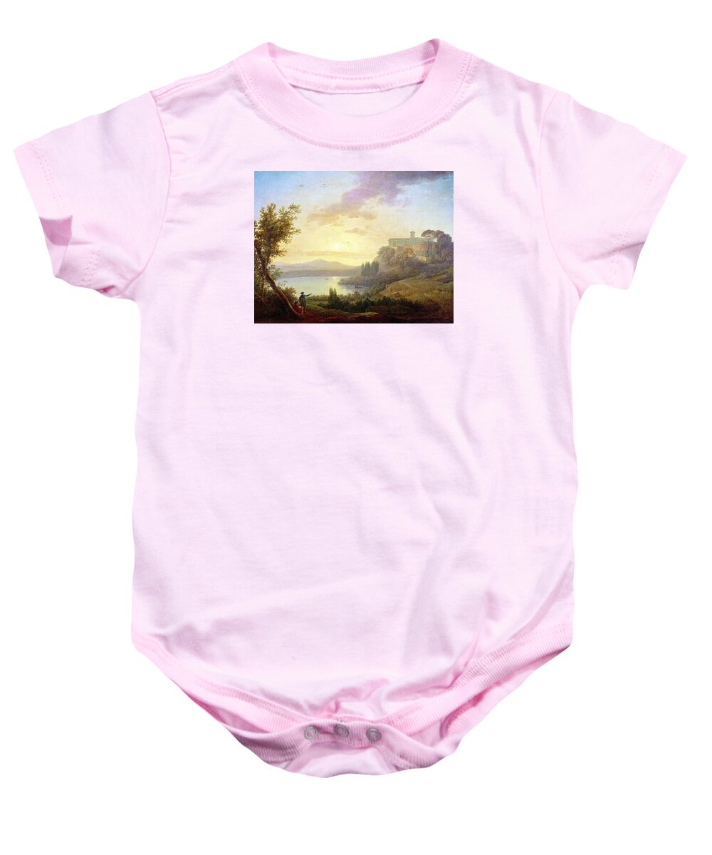 Sunset Baby Onesie featuring the painting Italian Landscape, Setting Sun by Jean-Francois Hue