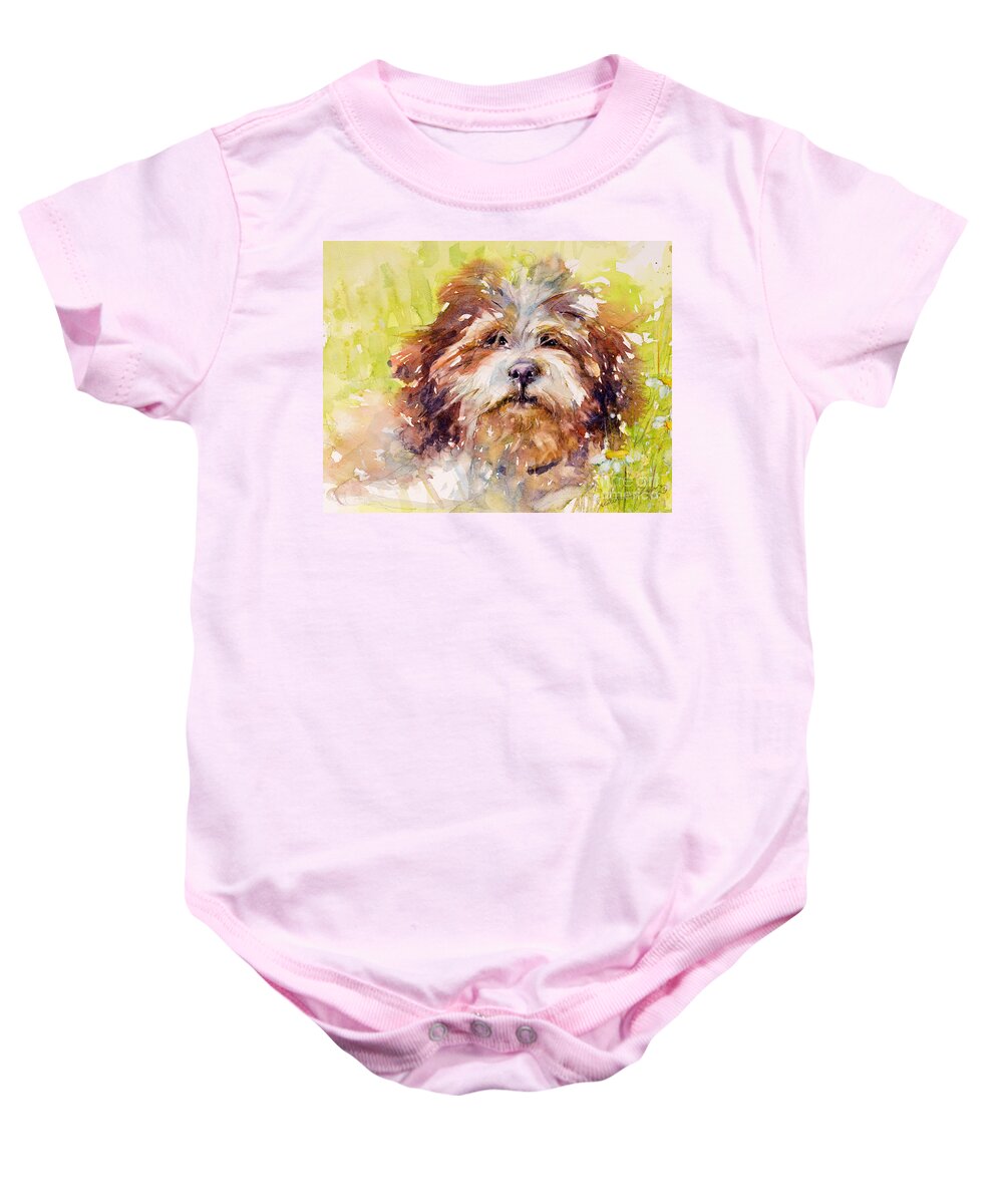 Dog Baby Onesie featuring the painting Jolly June by Judith Levins