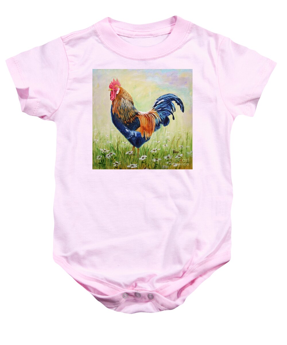 Rooster Baby Onesie featuring the painting King of the Barnyard by Jimmie Bartlett