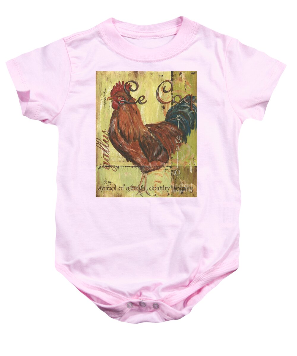 Rooster Baby Onesie featuring the painting Le Coq by Debbie DeWitt
