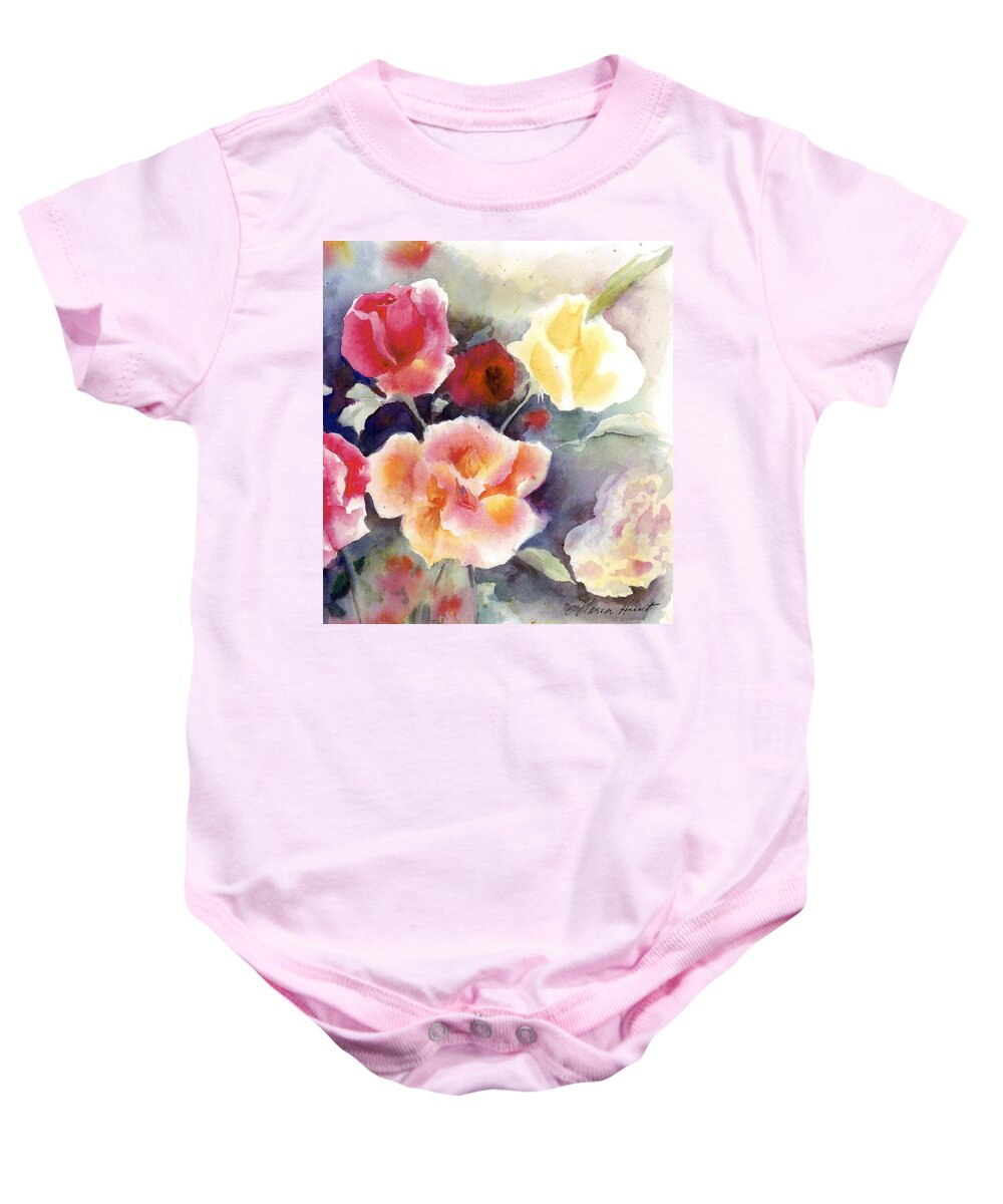Roses Baby Onesie featuring the painting Roses in the Garden by Maria Hunt