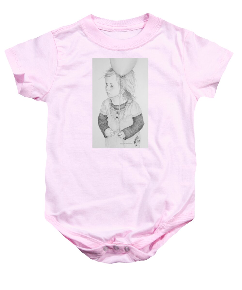 Drawing Baby Onesie featuring the drawing Little Girl with balloon by John Stuart Webbstock