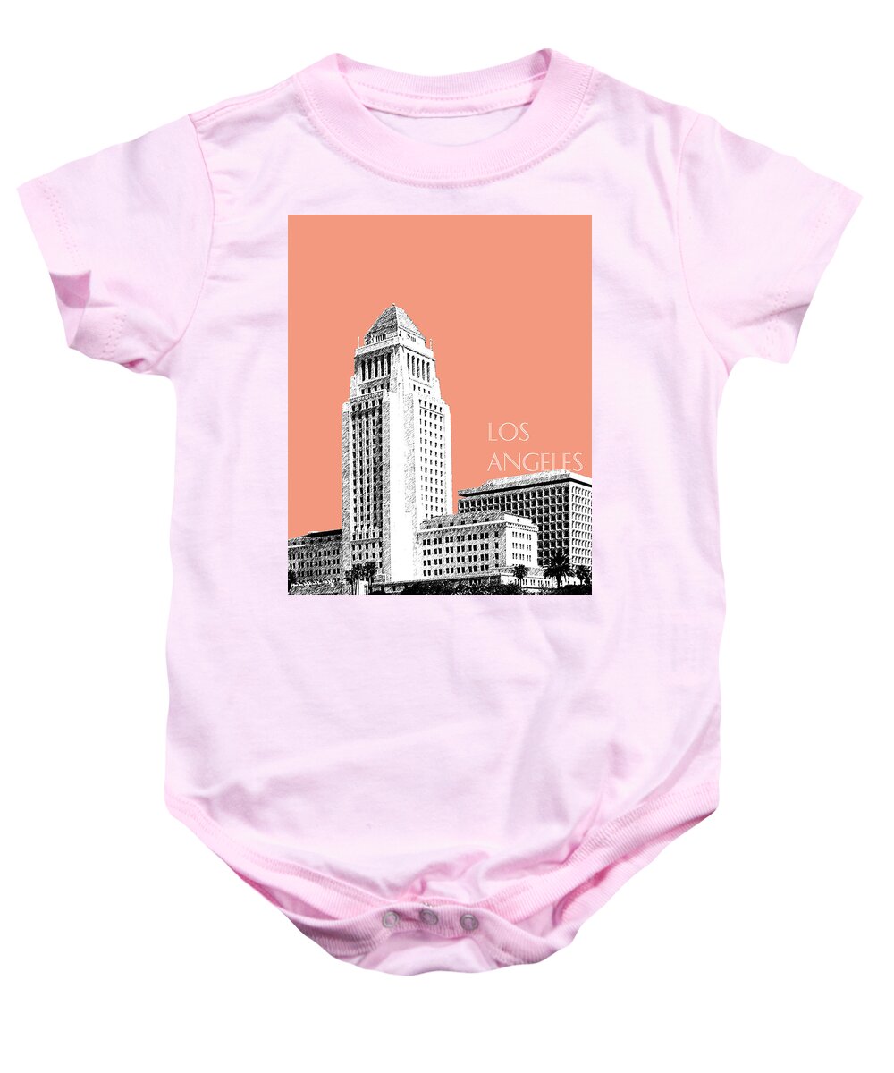Architecture Baby Onesie featuring the digital art Los Angeles Skyline City Hall - Salmon by DB Artist