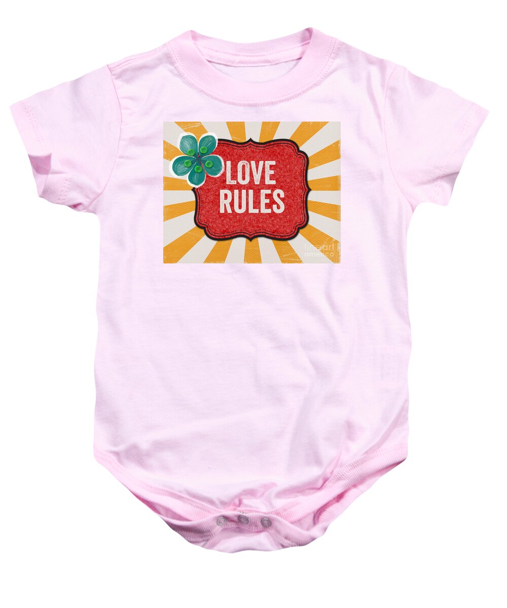 Love Baby Onesie featuring the mixed media Love Rules by Linda Woods