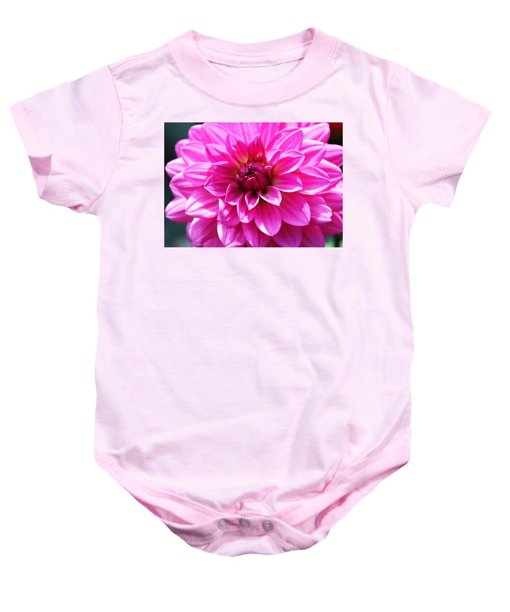 Flowers Baby Onesie featuring the photograph Lush Pink Dahlia by Judy Palkimas