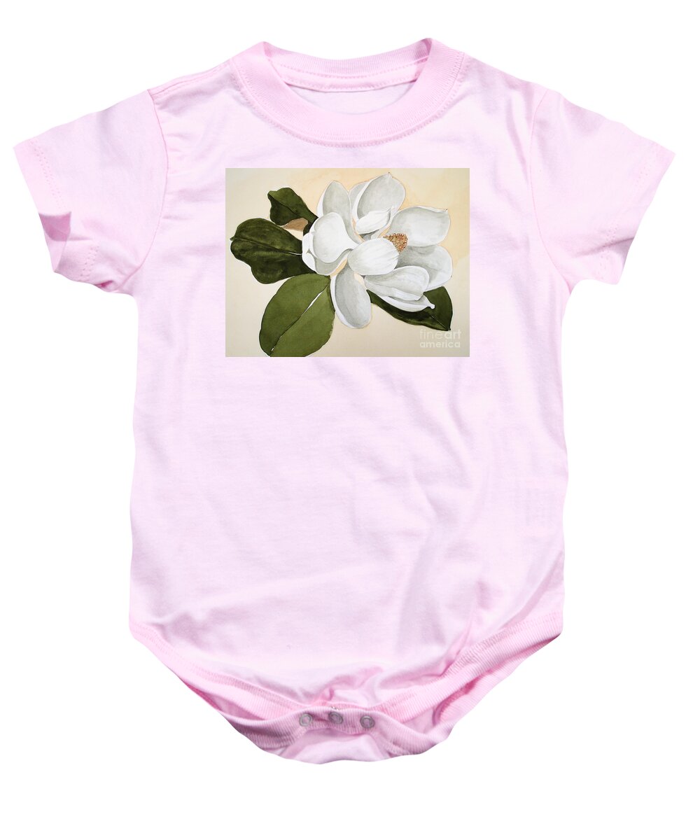 Magnolia Painting Baby Onesie featuring the painting Magnolia Bloom by Nancy Kane Chapman