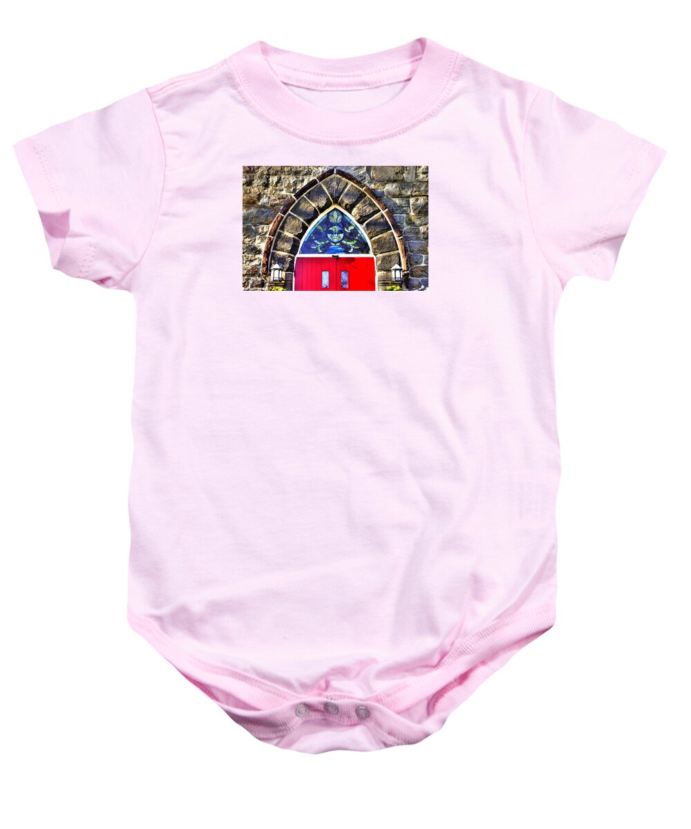Churches Baby Onesie featuring the photograph Maryland Country Churches - Saint Anthony Shrine Church Emmitsburg - Main Entrance Close1 by Michael Mazaika