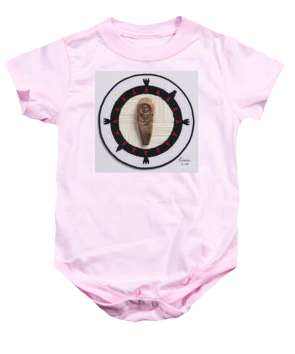 Fossilized Mammoth Ivory Baby Onesie featuring the mixed media Mikinaak Cradleboard by Douglas Limon
