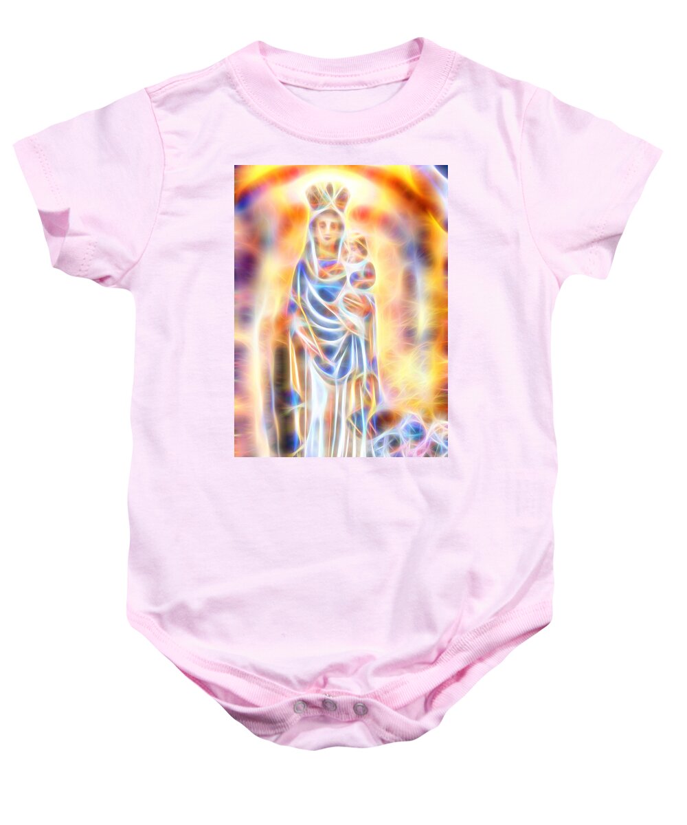 Mary Baby Onesie featuring the painting Mother of Light by David Luebbert