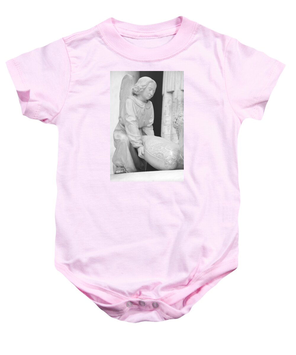 Angel Baby Onesie featuring the photograph Angel with stone pillow Pittsburgh Museum by Valerie Collins