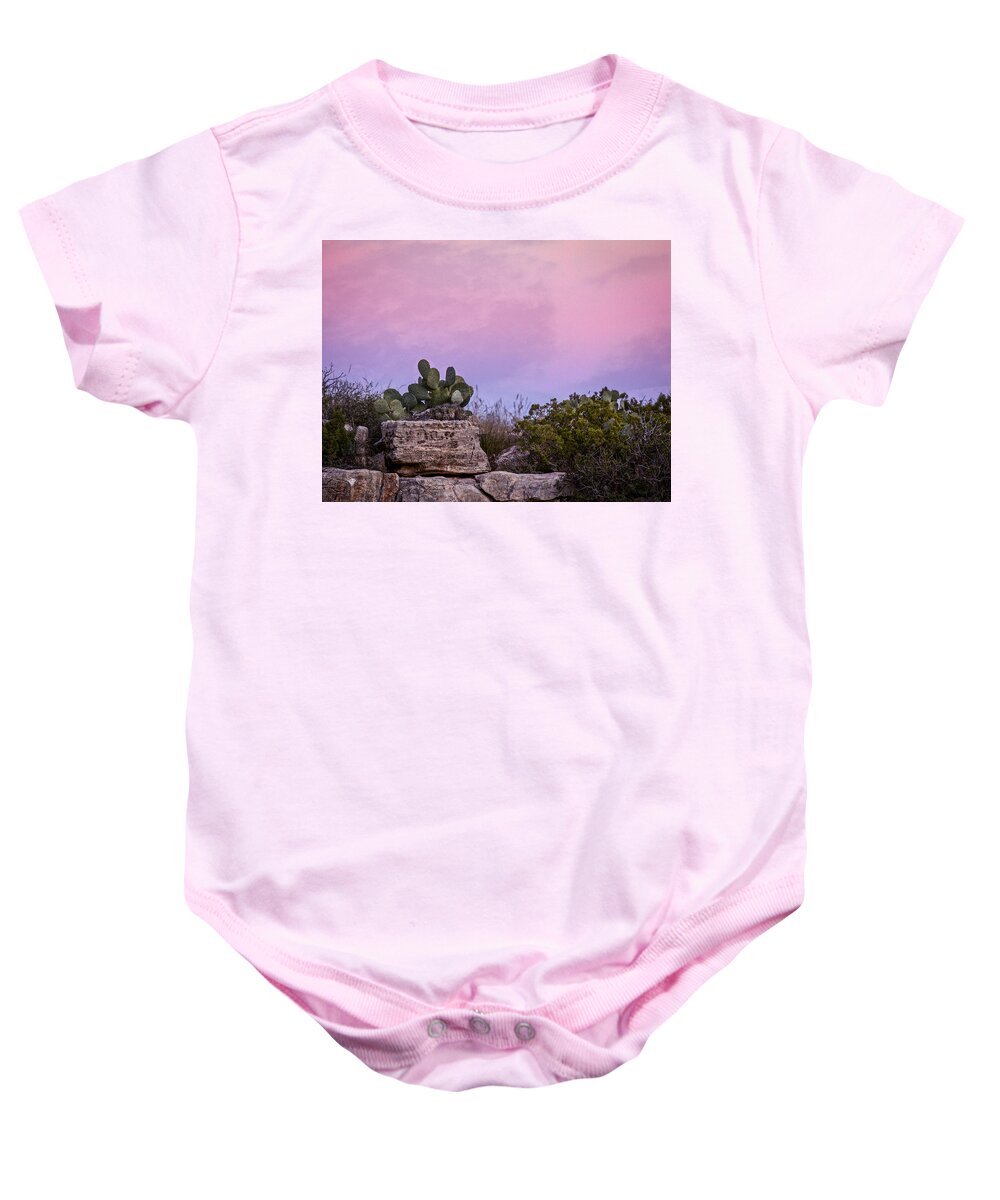 Cacti Baby Onesie featuring the photograph New Mexico Sunset with Cacti by Jean Noren
