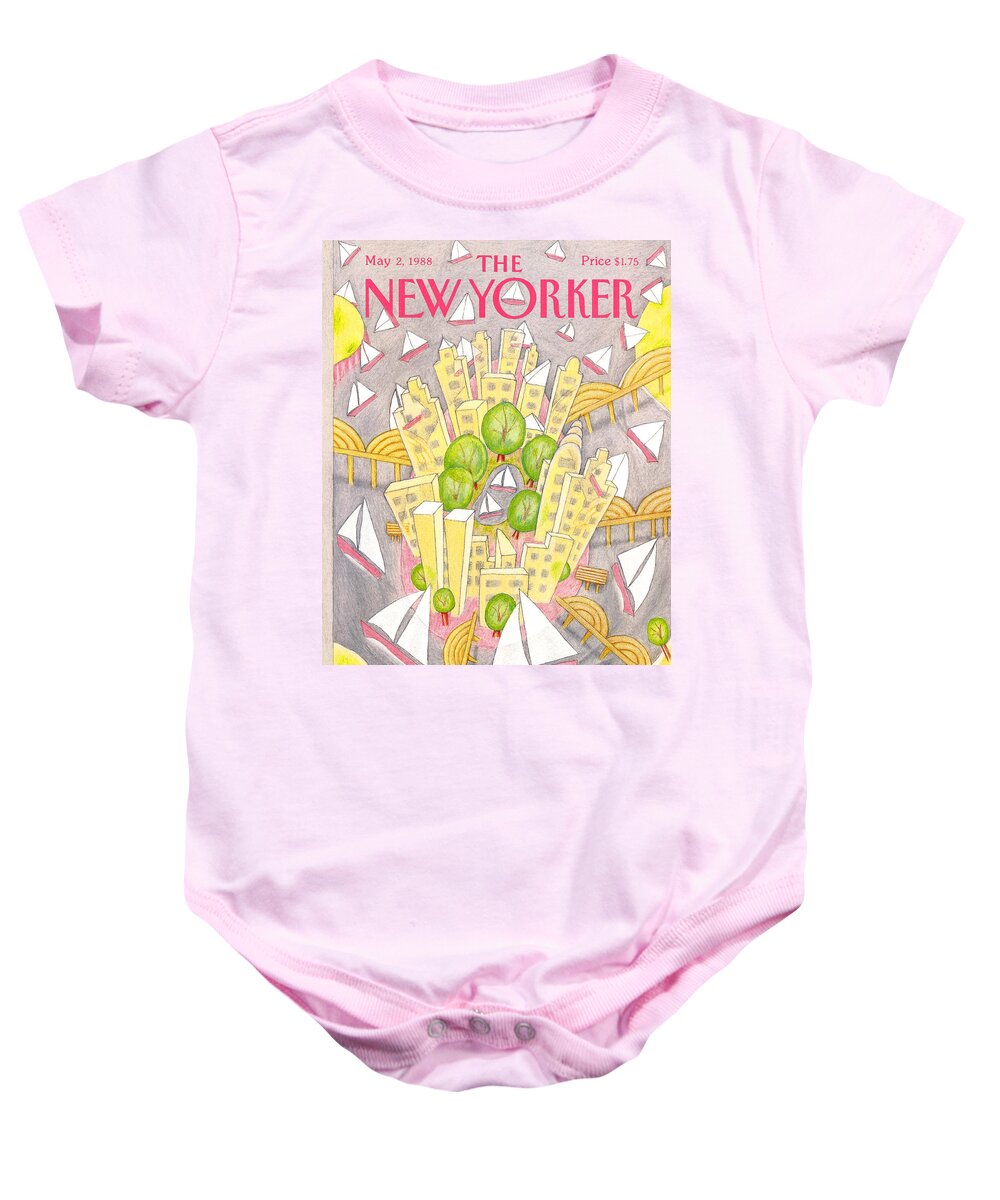 Technology Baby Onesie featuring the painting New Yorker May 2nd, 1988 by Bob Knox