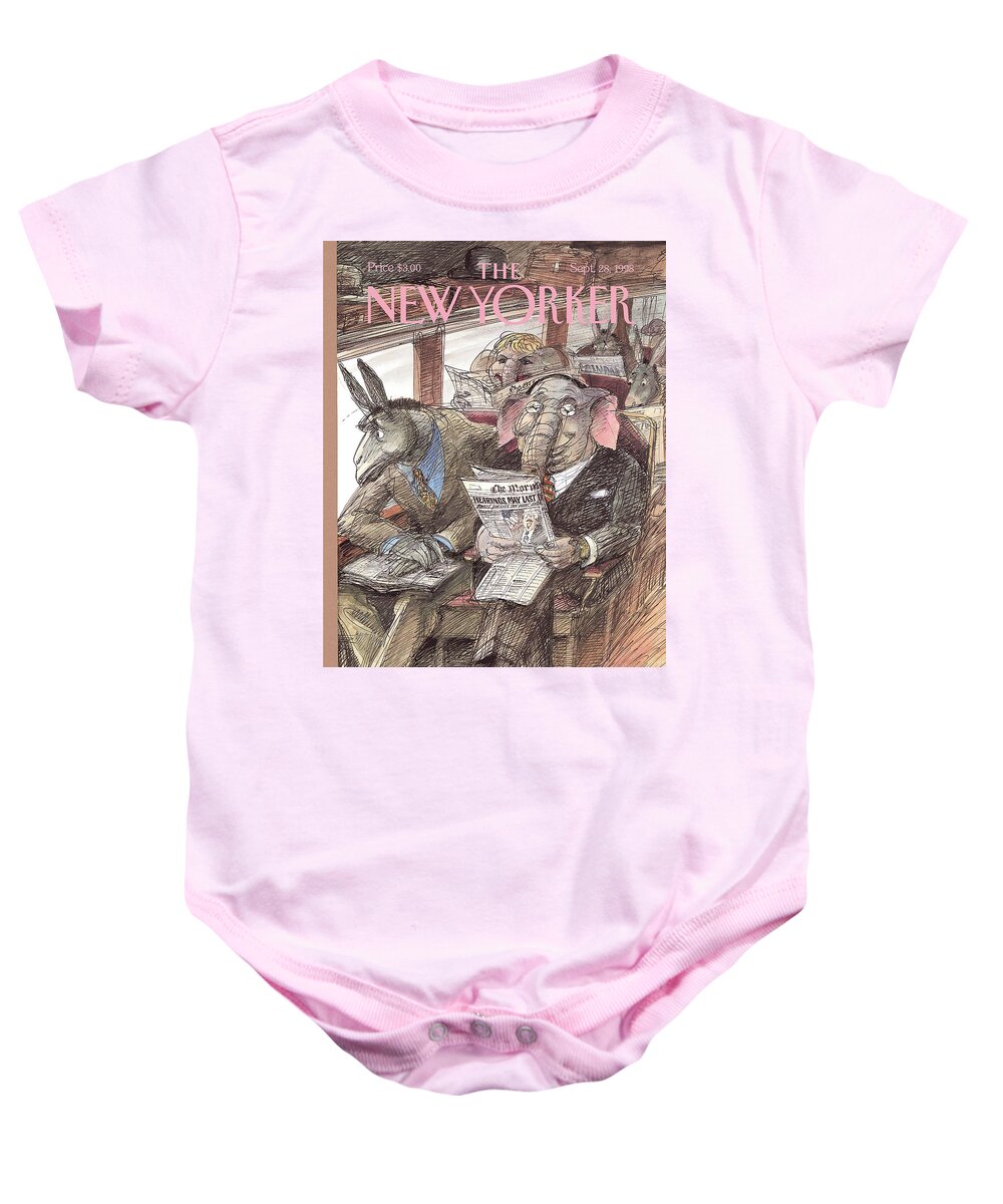 All The News Unfit To Print Artkey 50959 Eso Edward Sorel Baby Onesie featuring the painting New Yorker September 28th, 1998 by Edward Sorel