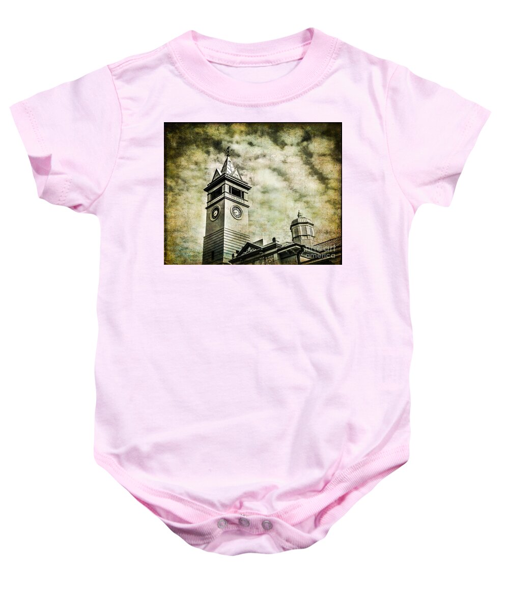 Clock Baby Onesie featuring the photograph Old Clock Tower by Perry Webster