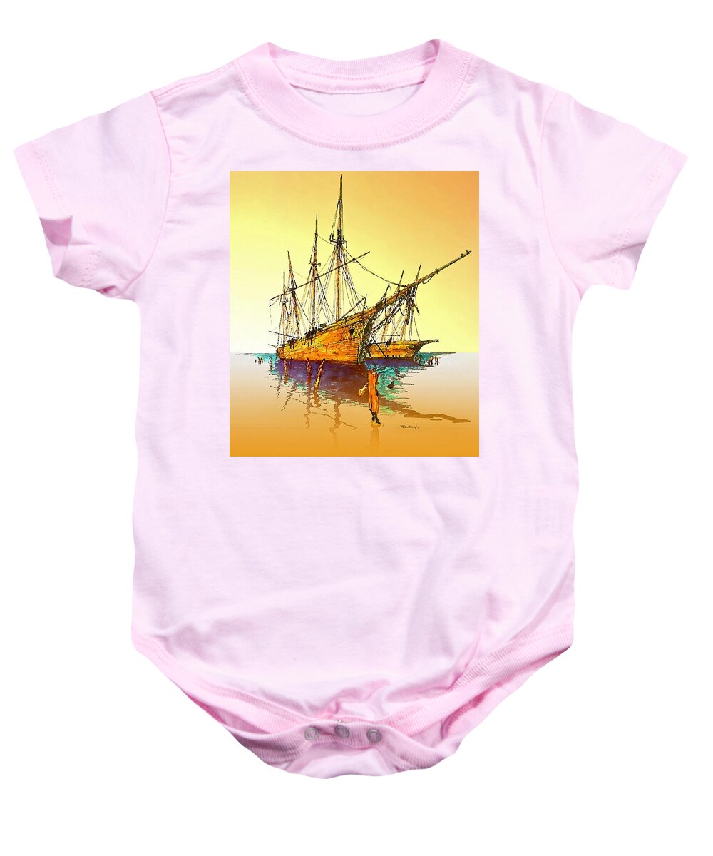 Old Sailboats Baby Onesie featuring the painting Old Schooners at Wiscasset by Duane McCullough