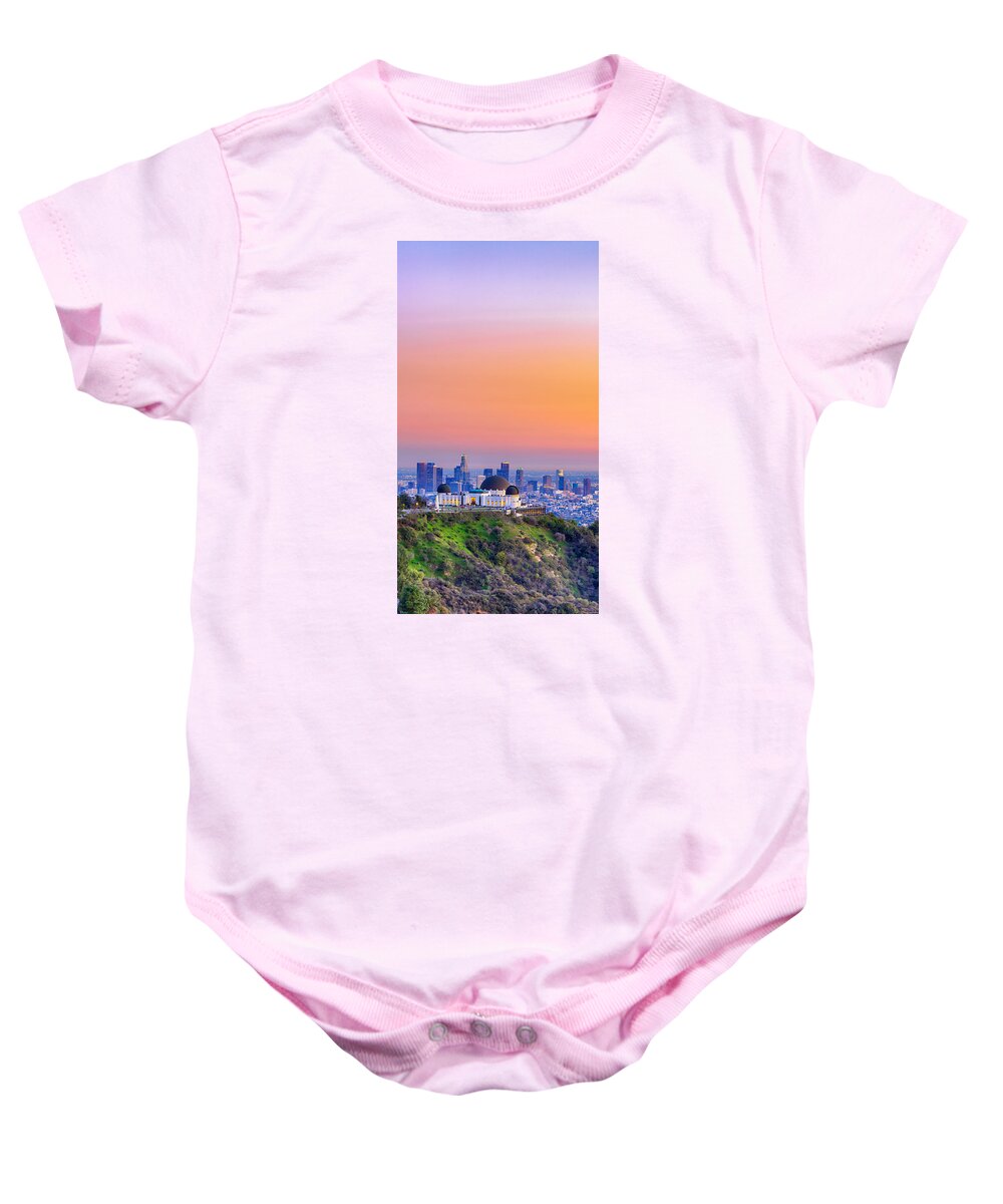 Griffith Observatory Baby Onesie featuring the photograph Orangesicle Griffith Observatory by Scott Campbell