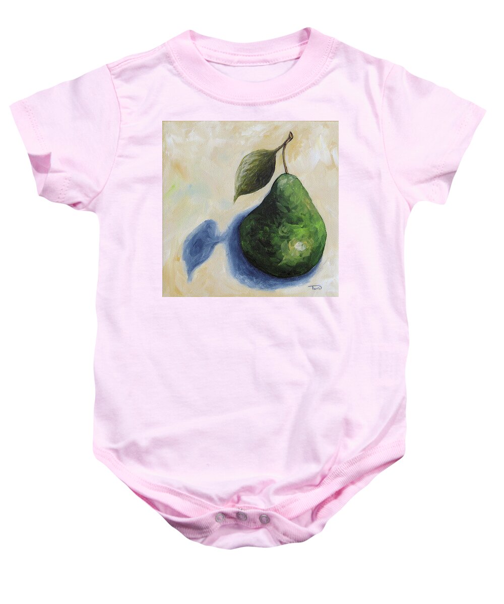 Pear Baby Onesie featuring the painting Pear in the Spotlight by Torrie Smiley