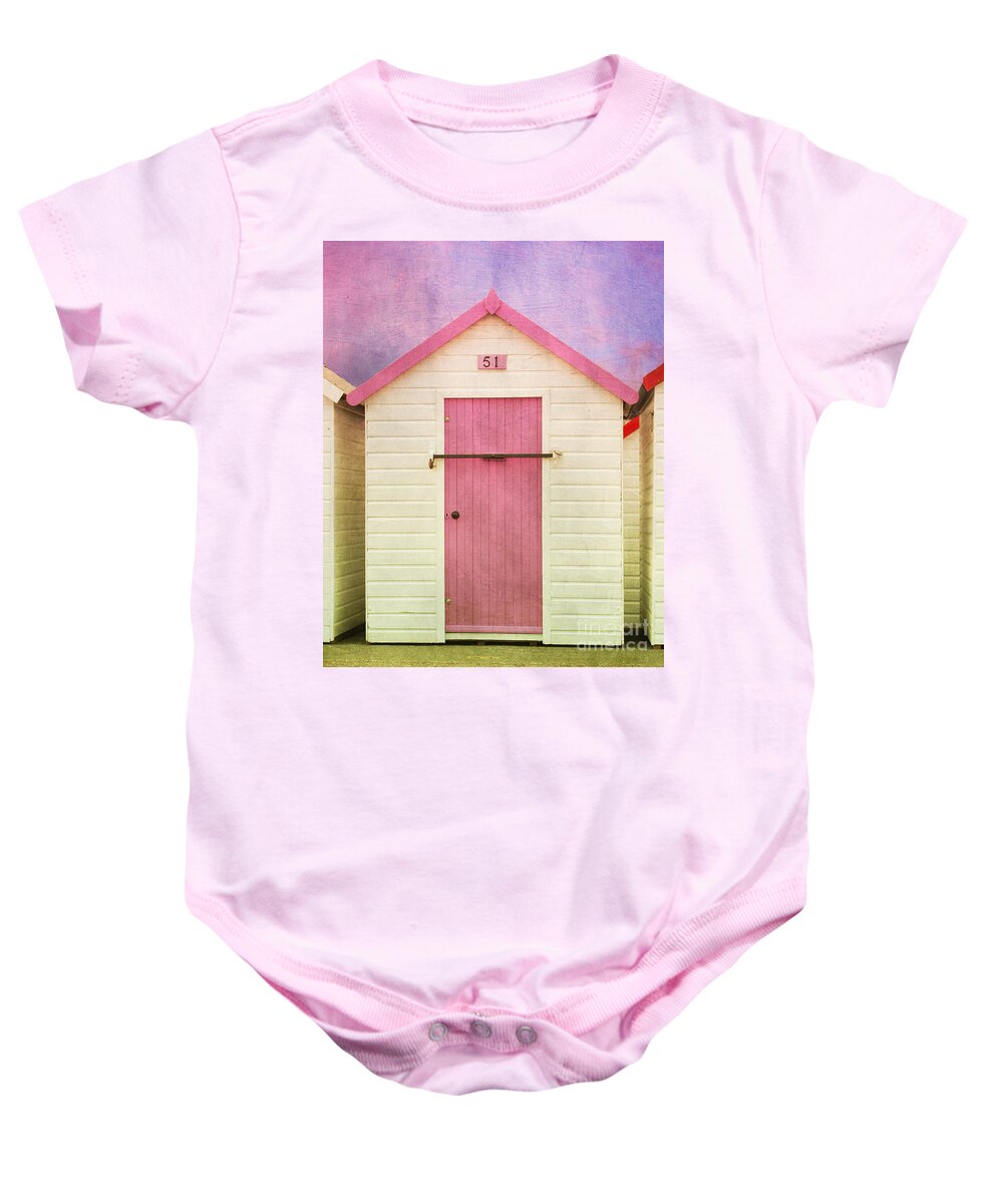 Beach Hut With Texture Baby Onesie featuring the photograph Pink Beach Hut by Terri Waters