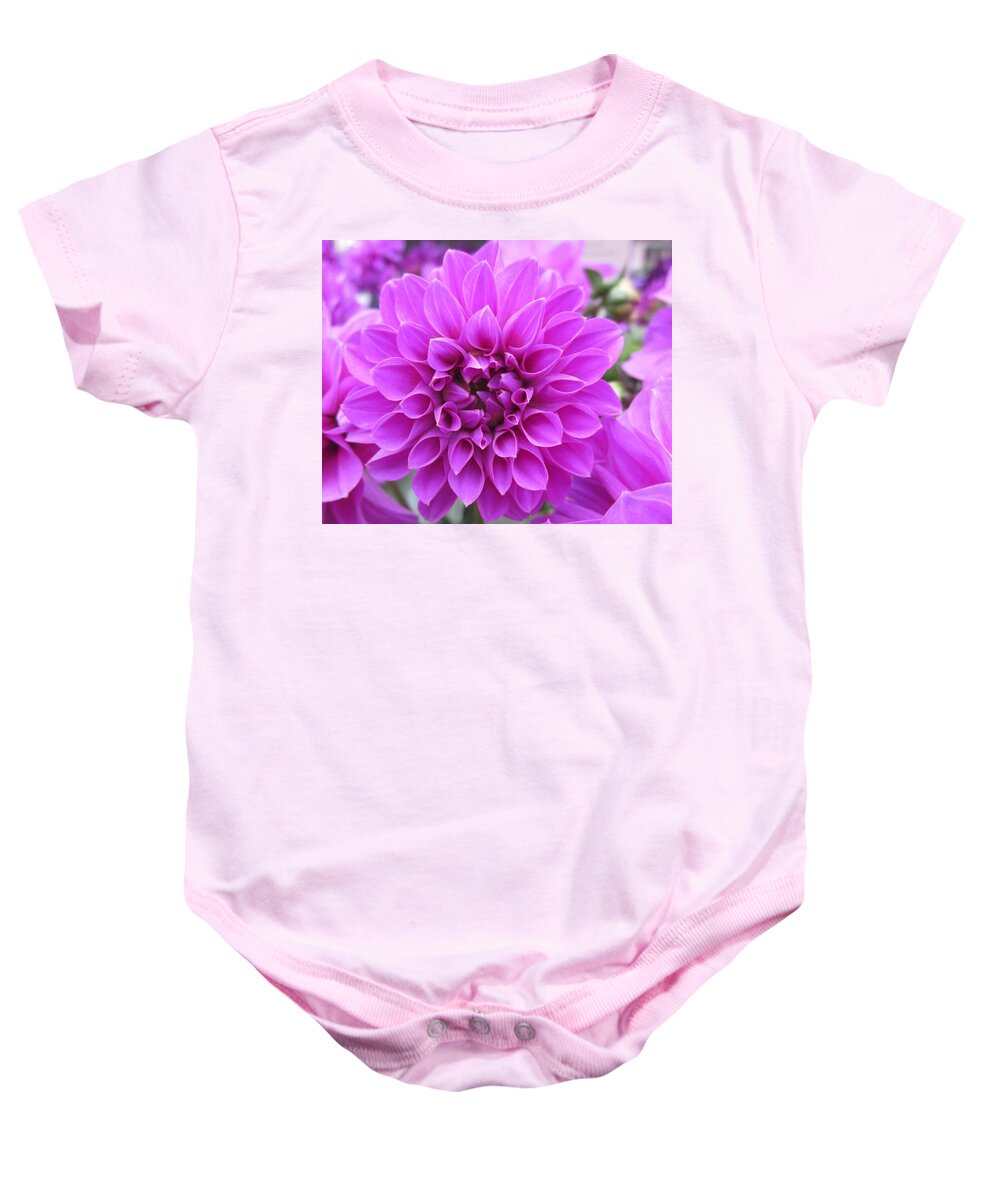 Dahlia Baby Onesie featuring the photograph Pink Lady by Rosita Larsson