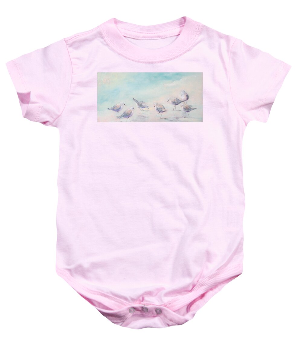 Sandpipers Baby Onesie featuring the painting Pipers Seven by Susan Richardson