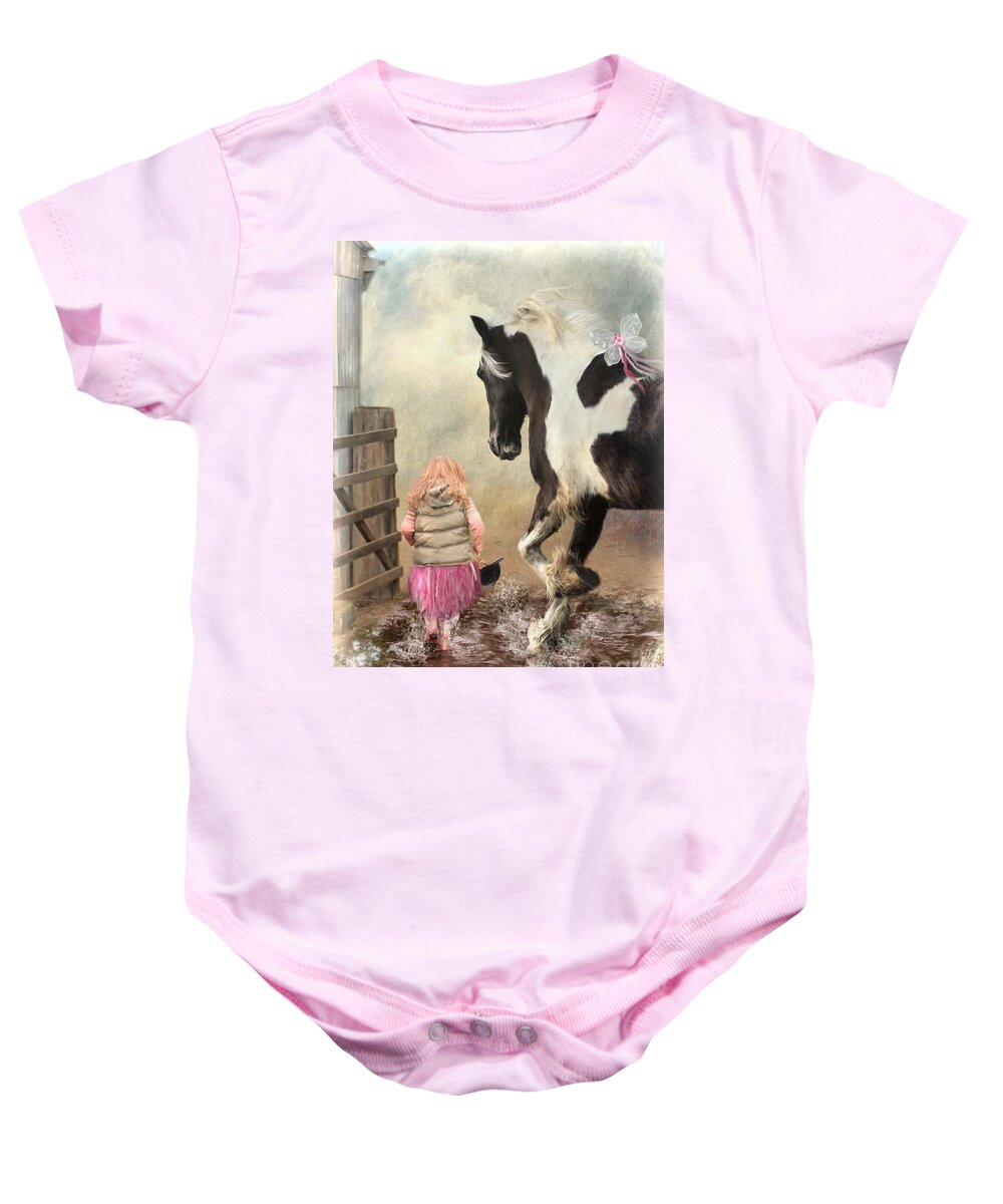 Gypsy Cob Baby Onesie featuring the digital art Princess Puddles and Sir Stamp Alot by Trudi Simmonds