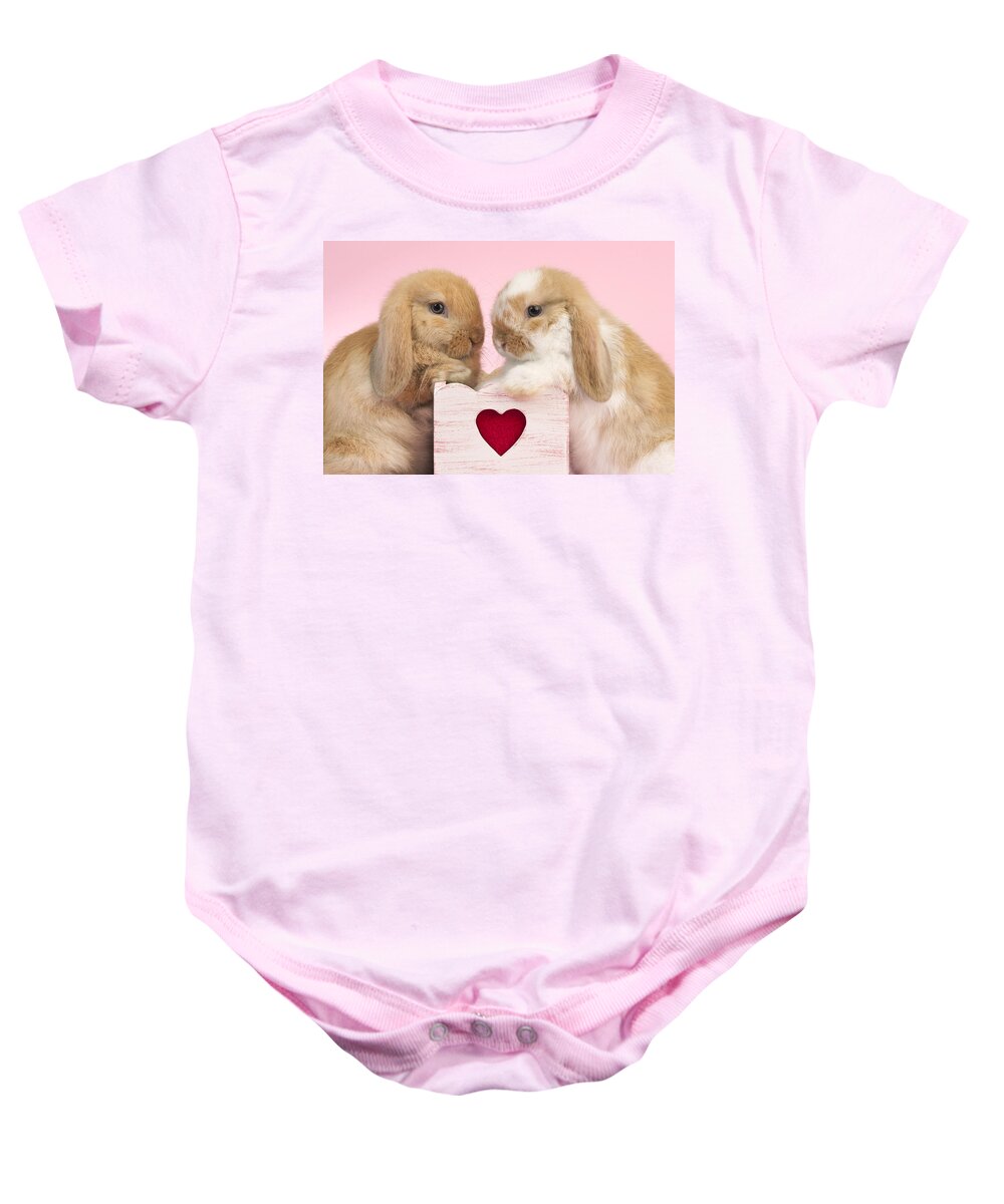 Bunnies Baby Onesie featuring the photograph Rabbits And Heart by MGL Meiklejohn Graphics Licensing