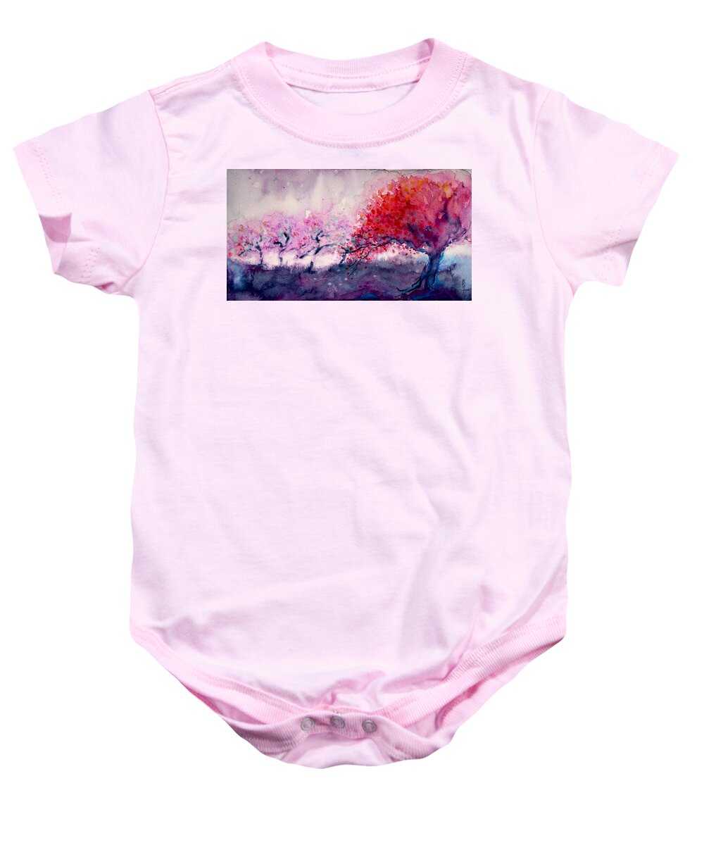 Radiant Orchard Baby Onesie featuring the painting Radiant Orchard by Beverley Harper Tinsley