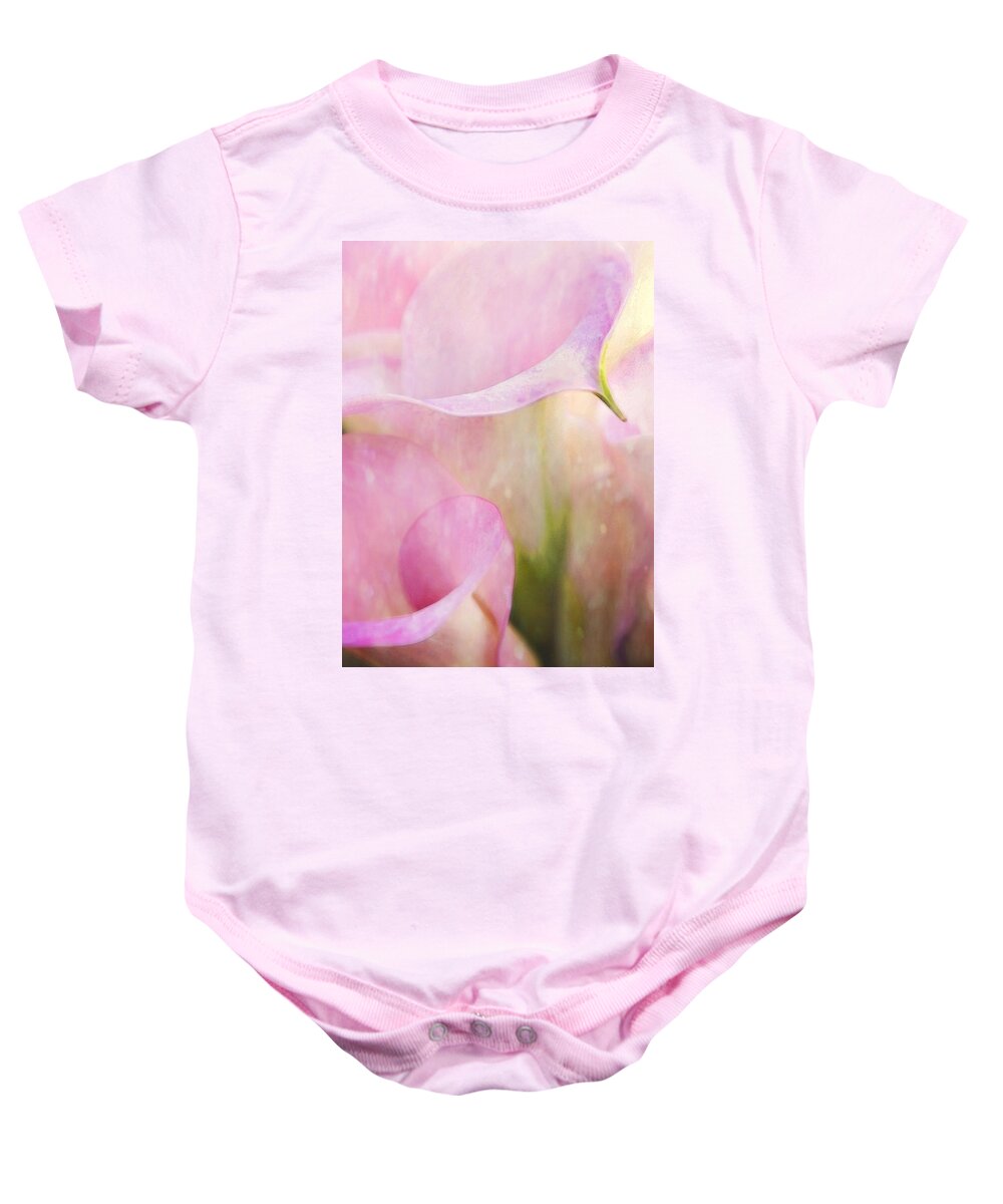 Shabby Chic Baby Onesie featuring the photograph Rainy Day Calla Lilies by Theresa Tahara