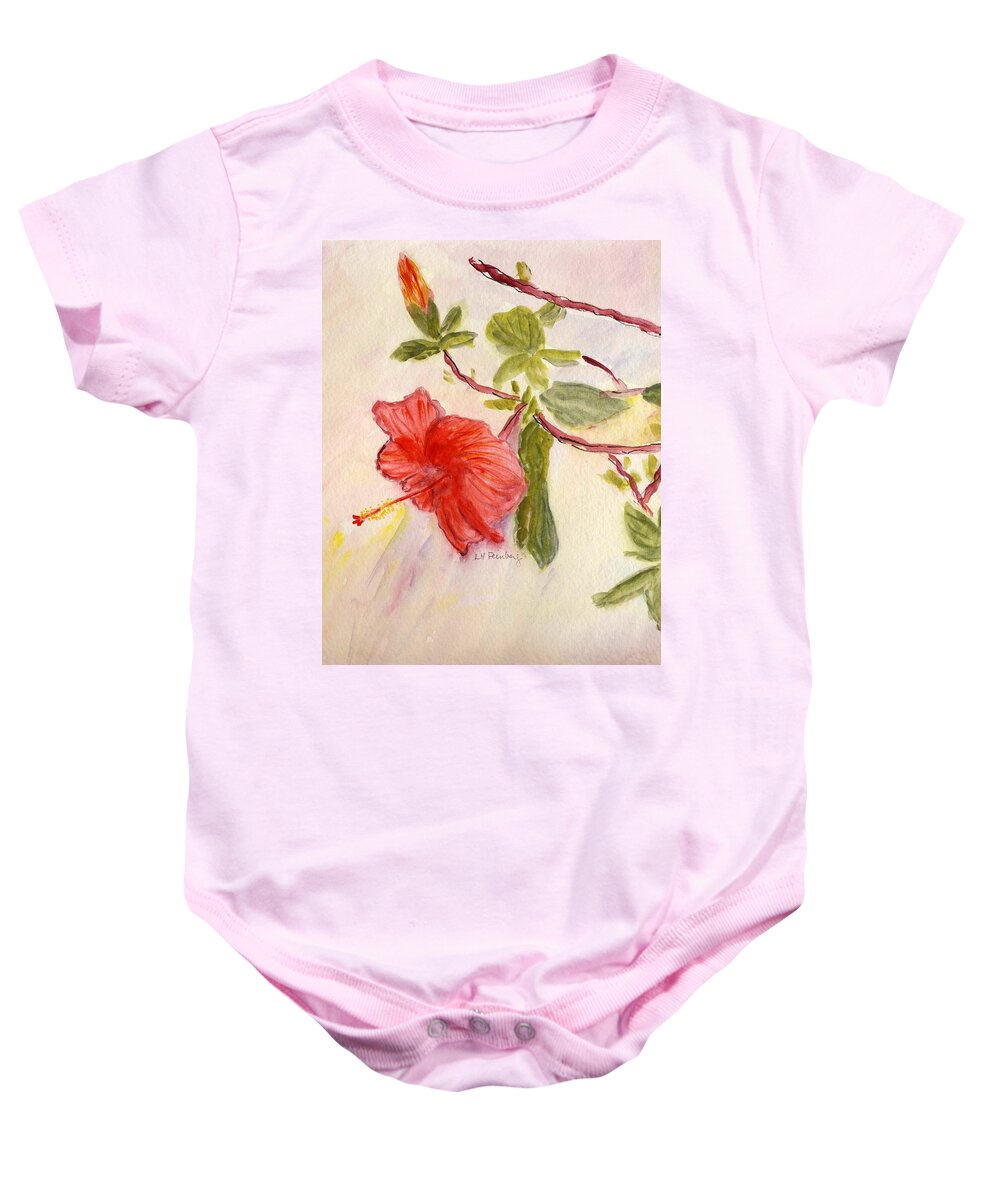 Flowers Baby Onesie featuring the painting Red Hibiscus by Linda Feinberg