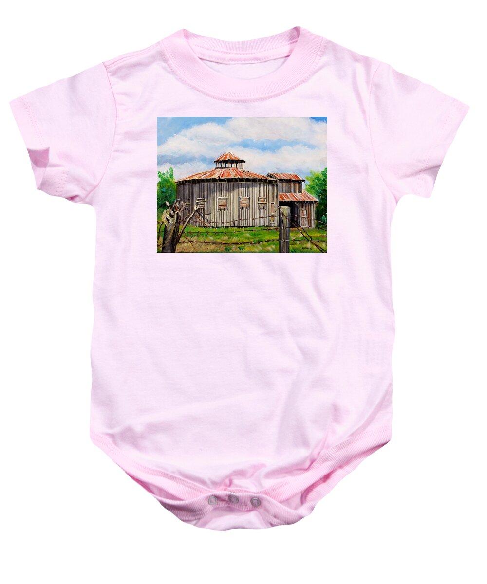 Barn Baby Onesie featuring the painting Round Barn Washington County MS by Karl Wagner
