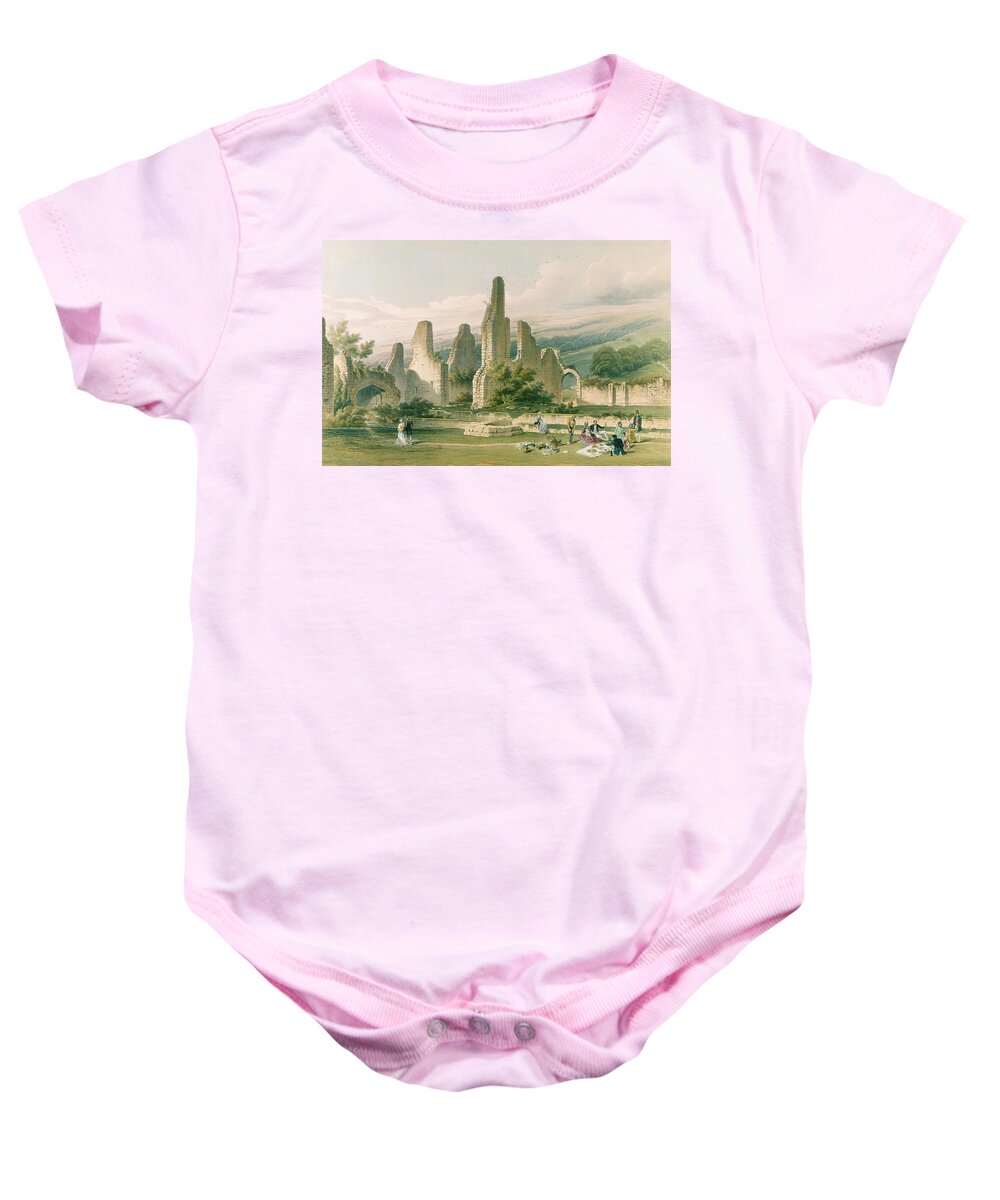 Ecclesiastical Baby Onesie featuring the drawing Sawley Abbey, From The Monastic Ruins by William Richardson