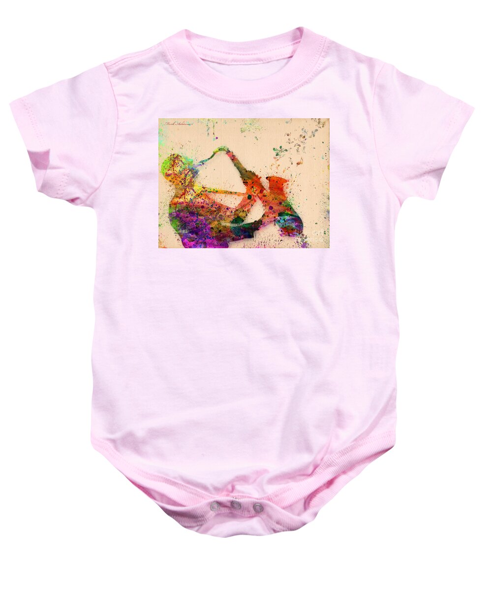 Saxophone Baby Onesie featuring the painting Saxophone by Mark Ashkenazi