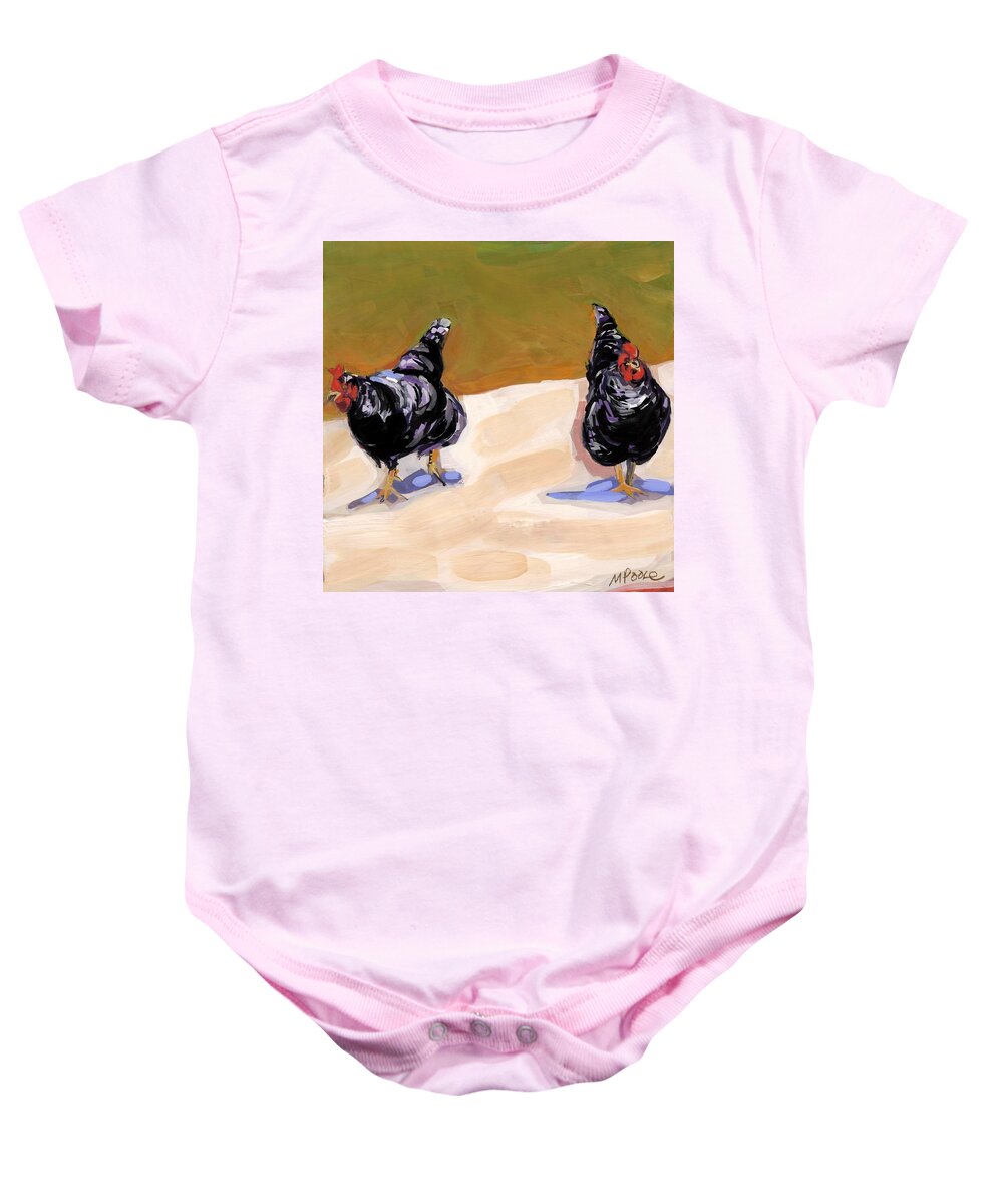 Chickens Baby Onesie featuring the painting Scratch by Molly Poole