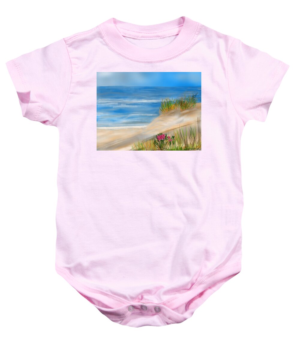Sandunes Baby Onesie featuring the painting Seaside Dunes by Christine Fournier