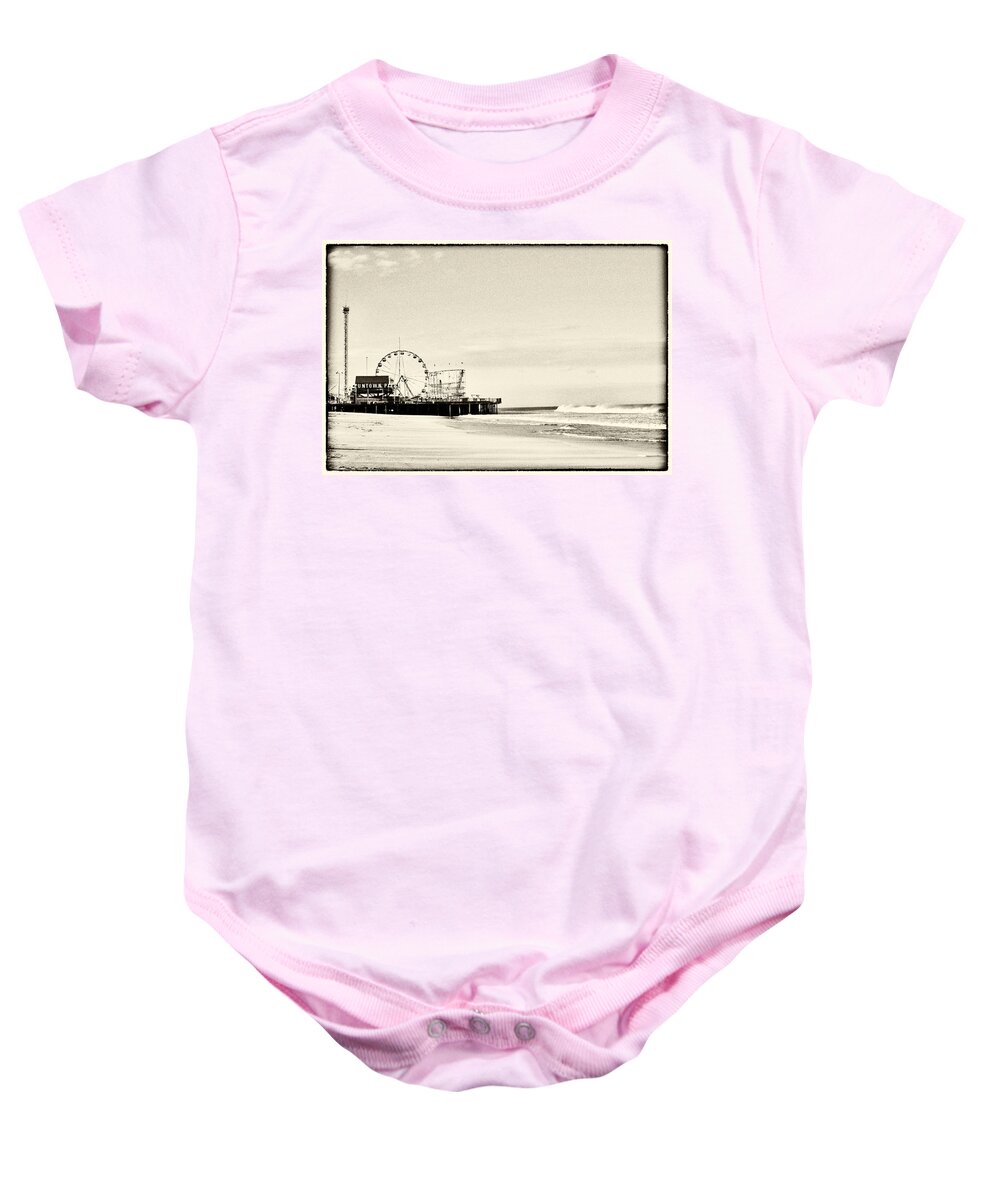 Seaside Heights Funtown Pier Vintage Baby Onesie featuring the photograph Seaside Heights Funtown Pier Vintage by Terry DeLuco
