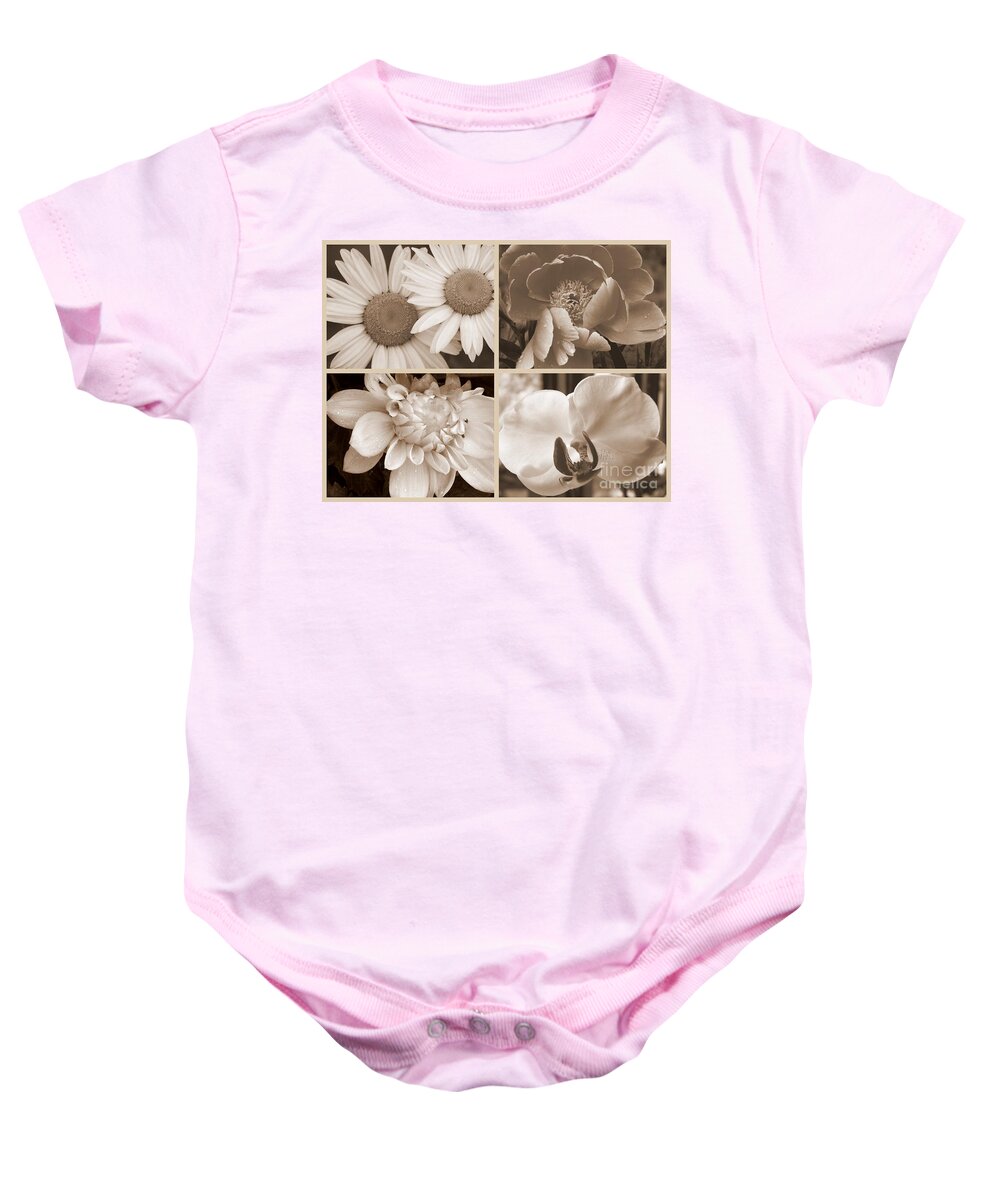 Daisy Baby Onesie featuring the photograph Sepia Beauties by Eunice Miller