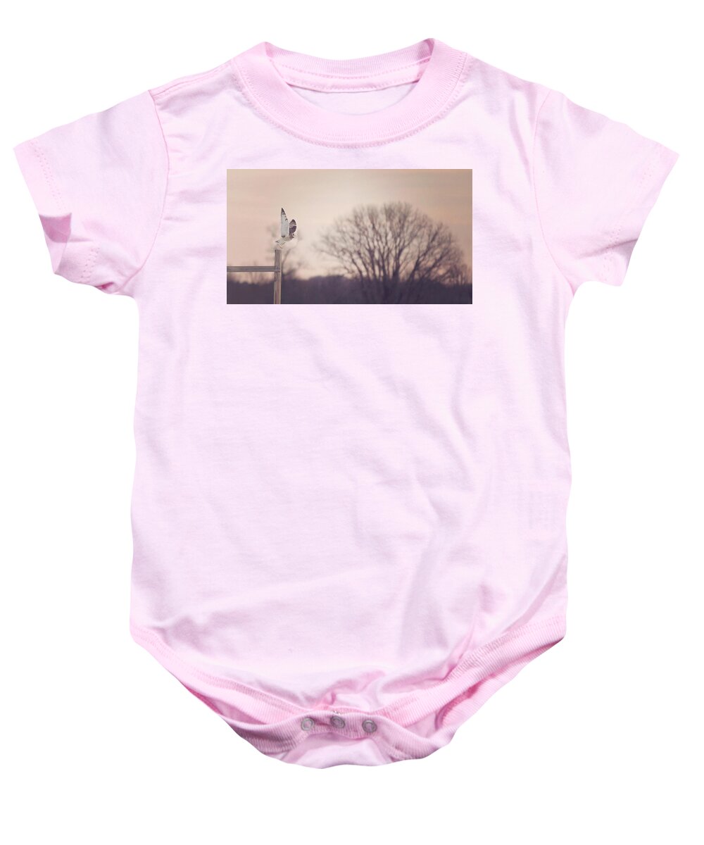 Winter Baby Onesie featuring the photograph Short Eared Owl at Dusk by Carrie Ann Grippo-Pike