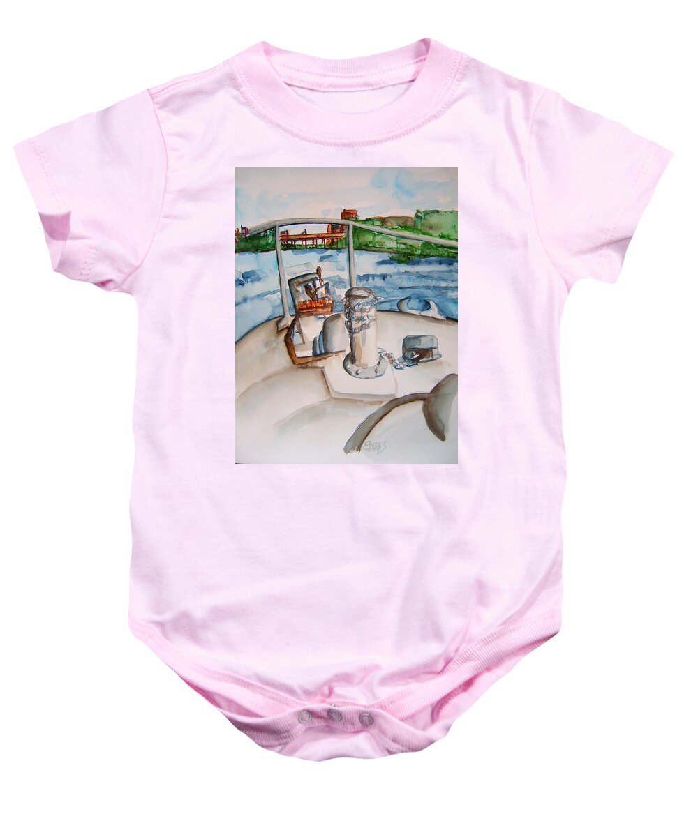 Boat Baby Onesie featuring the painting Sitting on the bow by Elaine Duras