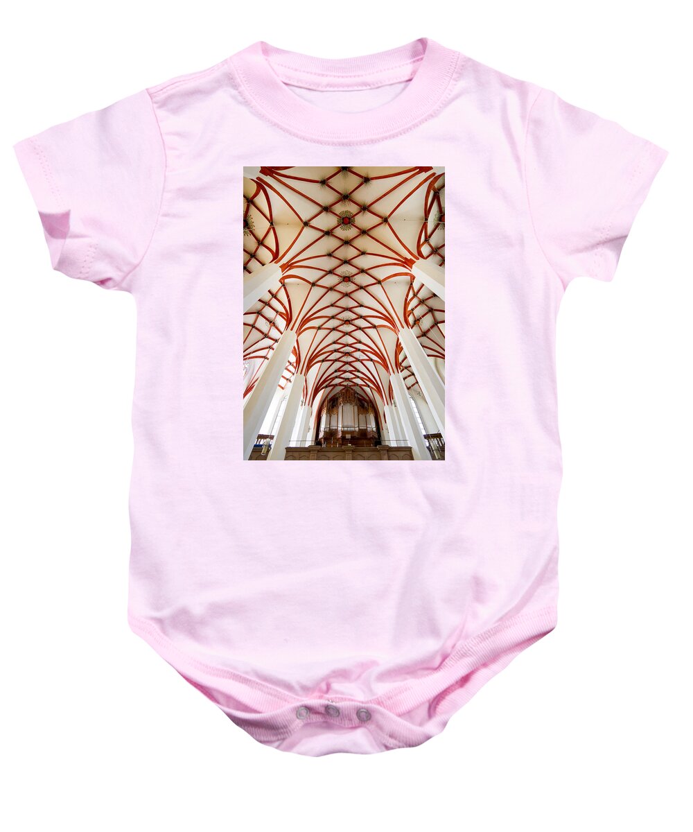 Organ And Ceiling Baby Onesie featuring the photograph St Thomas Leipzig by Jenny Setchell