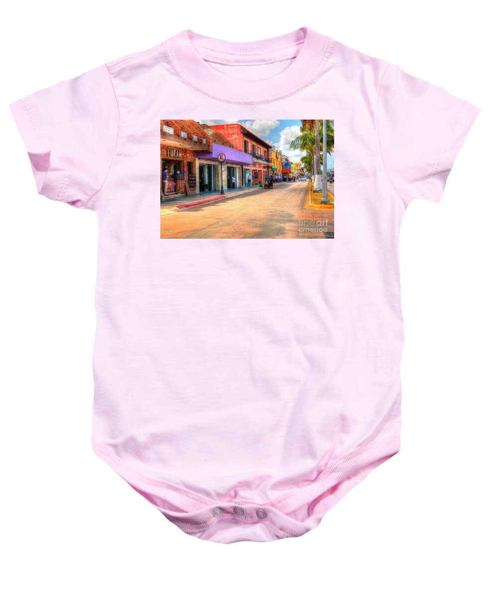 Street Baby Onesie featuring the photograph Streets of Cozumel by Debbi Granruth