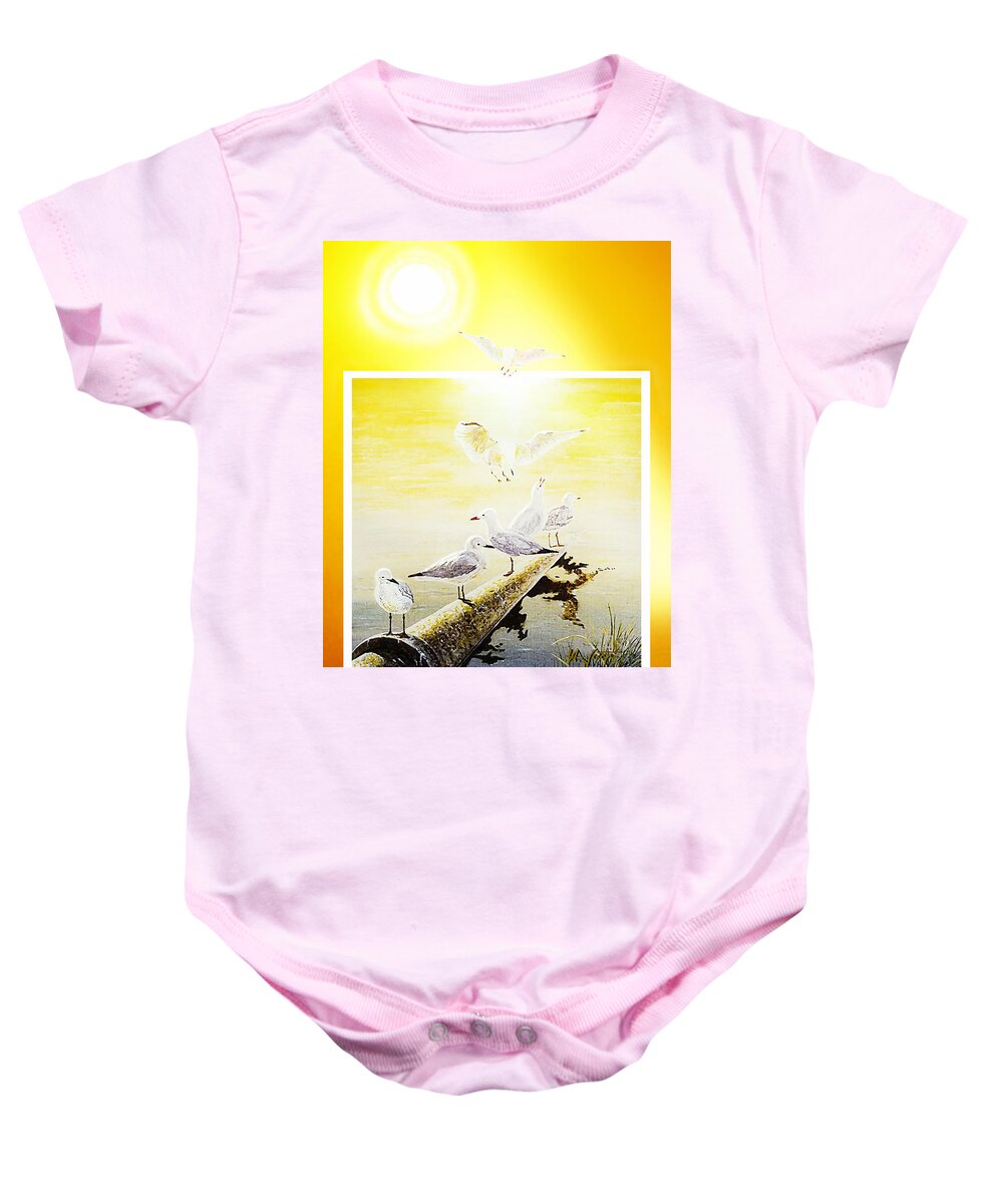 Birds Baby Onesie featuring the painting Sun Birds by Hartmut Jager